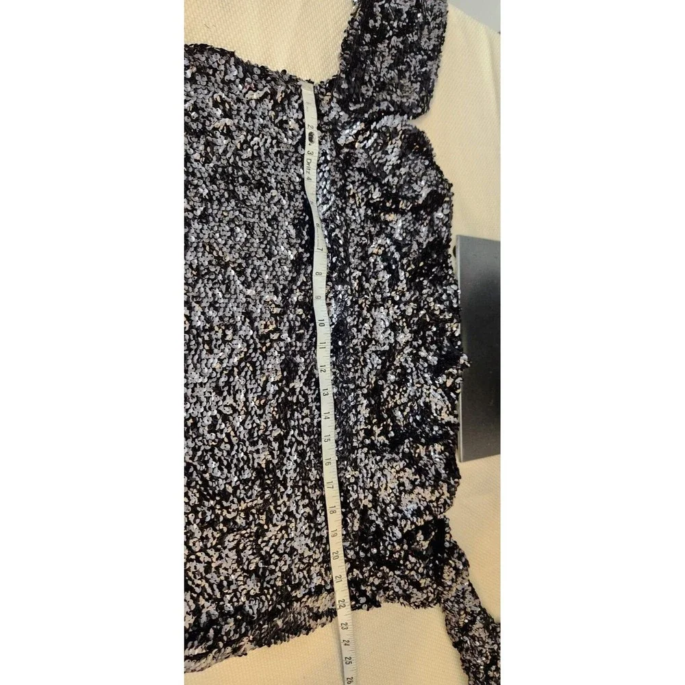 Free People‎ Moonstruck Black Sequin Open Back Top Womens Size Small Long Sleeve